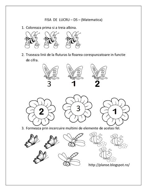 D fiecrui animal hrana potrivit. Planse de colorat si fise pentru copii: DS - FISE de lucru cu Insecte… | Numbers preschool ...