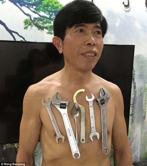 chinese man claims he s a human magnet and can hold a kilo of metal on his chest daily mail online