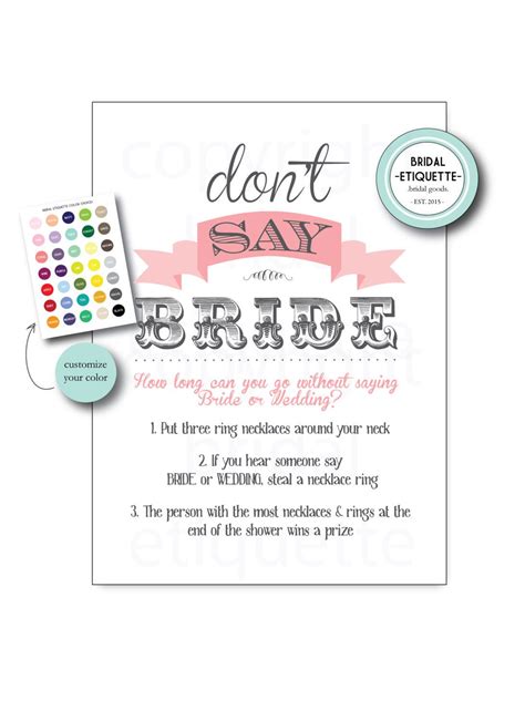 Bridal Shower Game Don T Say Bride X Etsy Bachelorette Party Signs Party Signs Bridal