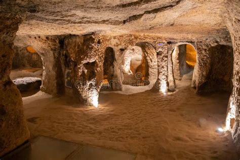 Underground City Of Derinkuyu And Kaymakli In Cappadocia Turkey Stock