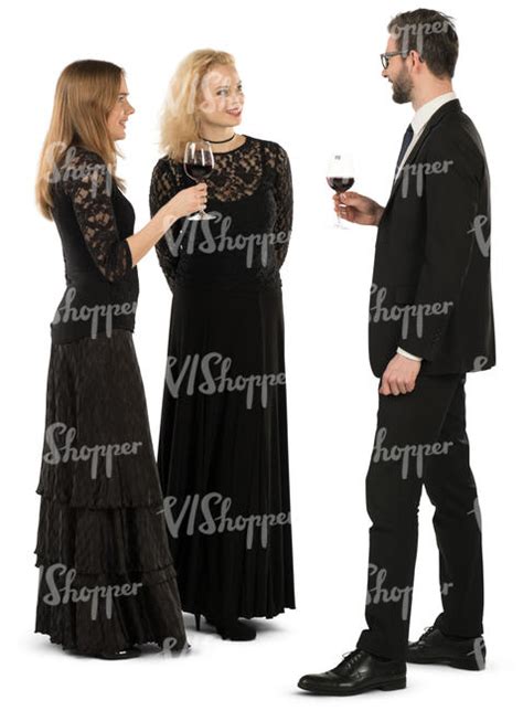 Group Of Three People At A Formal Gathering Standing And Talking