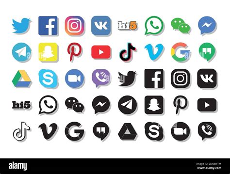 Icon Set Of Social Media Networks Over White Background Silhouette And