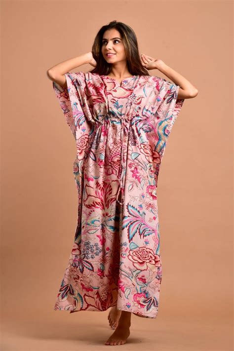Bohemian Cotton Kaftan Dress Handmade Floral Print Kaftan Etsy