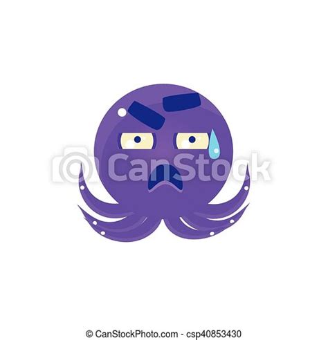 Funny Octopus In Cold Sweat Emoji Cute Vector Emoticon In Cartoon
