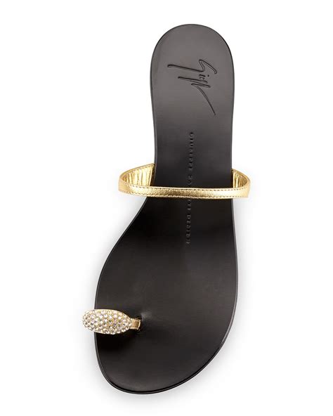 Giuseppe Zanotti Metallic Crystal Toe Ring Sandal Gold
