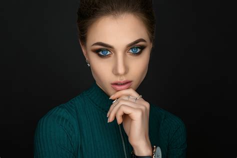 2048x1638 Face Model Stare Woman Green Eyes Girl Wallpaper