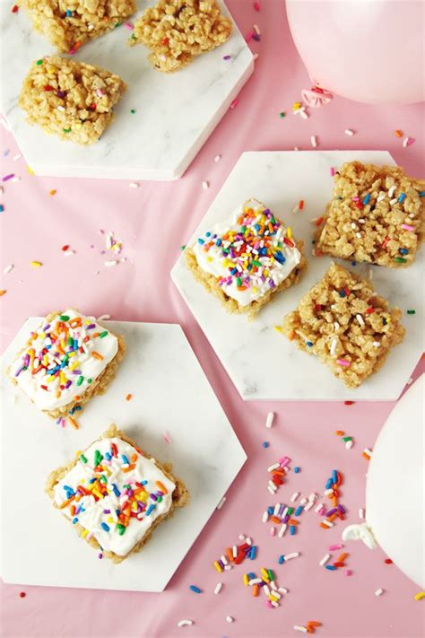 Freshly baked cake coated with thick buttercream frosting is the. Birthday Cake Rice Krispie Treats | Recipe | Healthy ...
