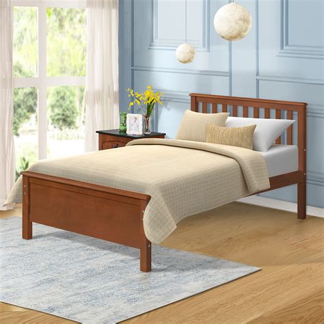 Euroco Wood Platform Bed With Headboard And Footboard Twin White