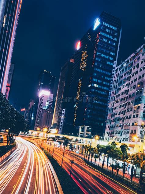 Street Traffic In Hong Kong At Night Stock Photo Image Of Illuminated