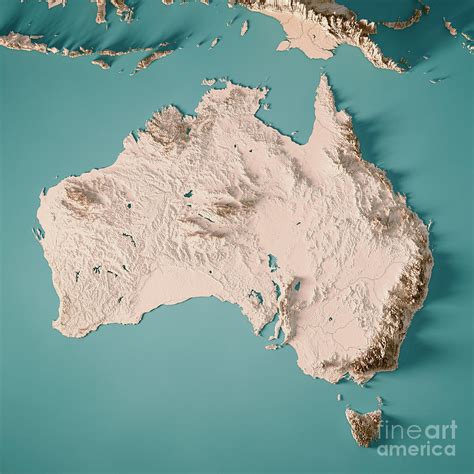Australia 3d Render Topographic Map Neutral Digital Art By Frank