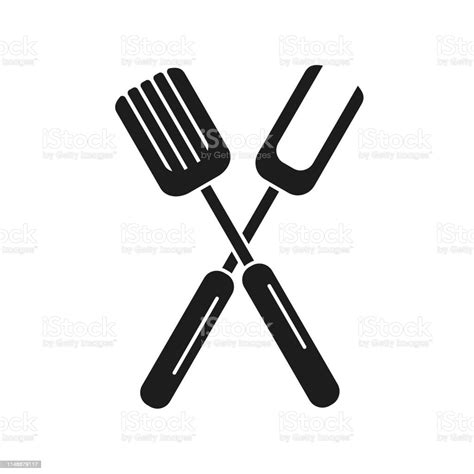 Crossed Fork And Spatula Flat Design Bbq Barbecue Icon Stock