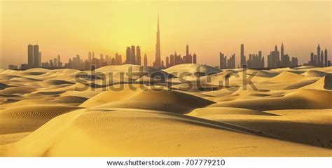 Dubai Skyline Desert Sunset Stock Photo Edit Now 707779210