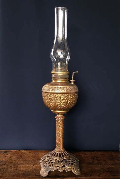 Brass Kerosene Lamp Flowers And Leaves With ‘the Admiral Burner Fitting
