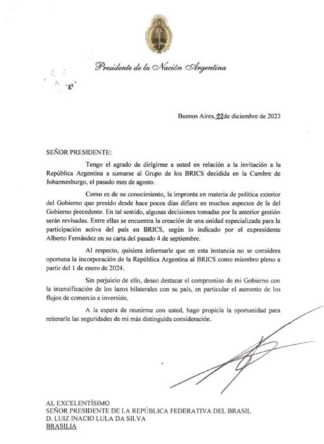 Argentina Renunció A Los Brics Qué Dice La Carta Que Envió Javier Milei Al Bloque El Cronista