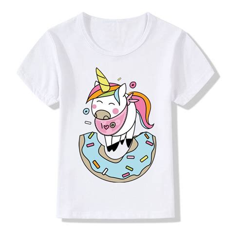 2017 Children Cartoon Donut Unicorn Funny T Shirts Kids Summer Tops