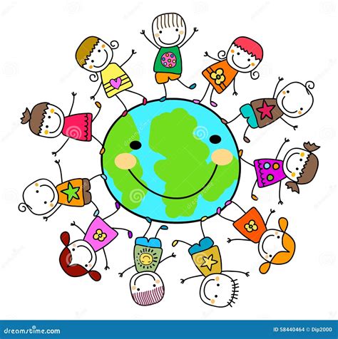 Kids Playing Around The Earth Planet Stock Vector Illustration Of