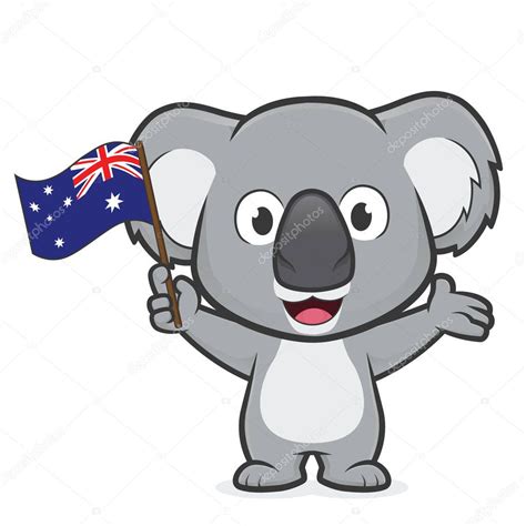 Cicture Australian Flag Koala Holding Australian Flag — Stock Vector