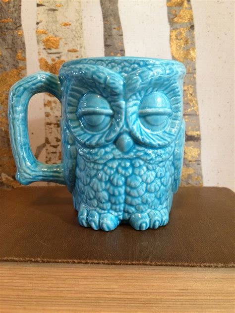 Turquoise Owl Coffee Mug Cup Hand Made Ooak Soup Teal Mug Etsy Owl