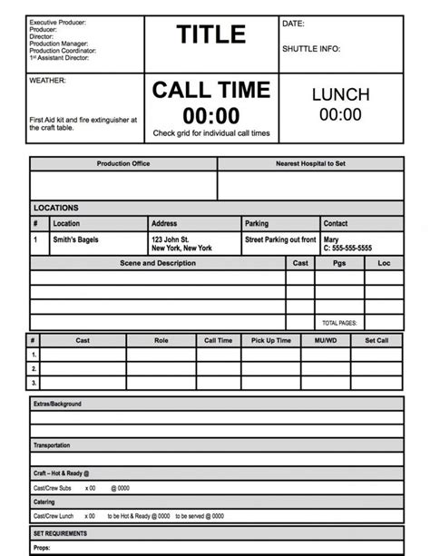 Blank Call Sheet Template 2 Templates Example Templates Example
