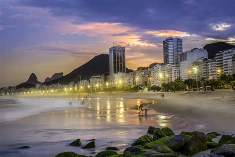 Copacabana Beach Sunset Landscape Praia Copacabana At Dusk Travel Rio