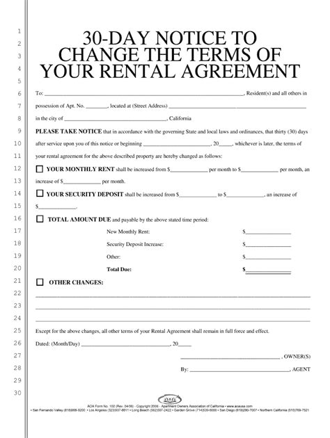 30 Day Notice To Tenant California Template Sample Professionally