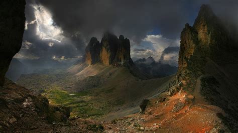 Nature Landscape Dark Mountain Sun Rays Summer Clouds Wallpapers