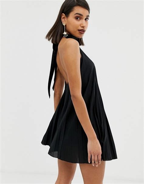 Asos Design Backless Halter Pleated Mini Dress Asos Halter Dress Summer Black Halter Mini