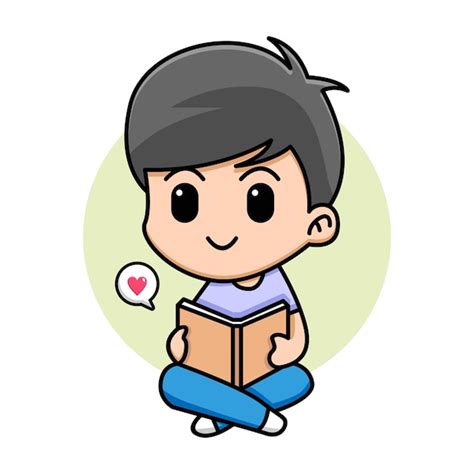 Ilustración De Dibujos Animados Lindo Niño Leyendo Libro Vector Premium