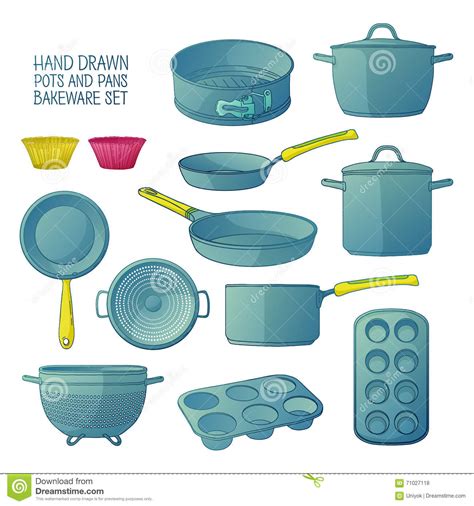 Cartoon Kitchen Utensils For Baking A Set Of Dishes For