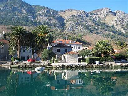Montenegro Sea Kotor Palms Mountains Cities Houses