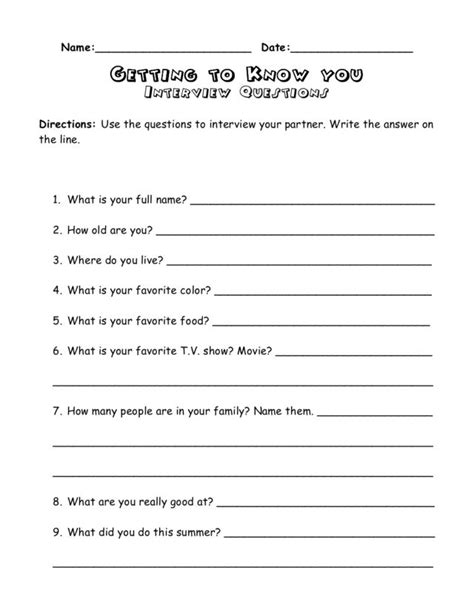Printables Getting To Know You Worksheet For Adults