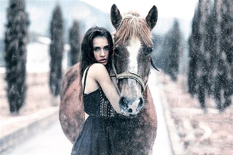Hd Wallpaper Women Outdoors Horse Model Animals One Person Young