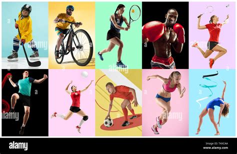 Sport Collage About Athletes Or Players The Tennis Running Badminton Rhythmic Gymnastics