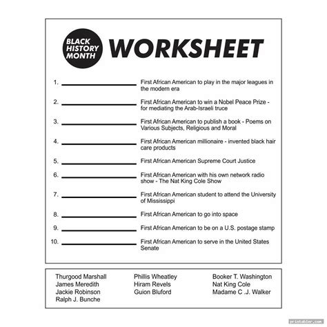Black History Month Trivia Printable Gridgit Printable Worksheets