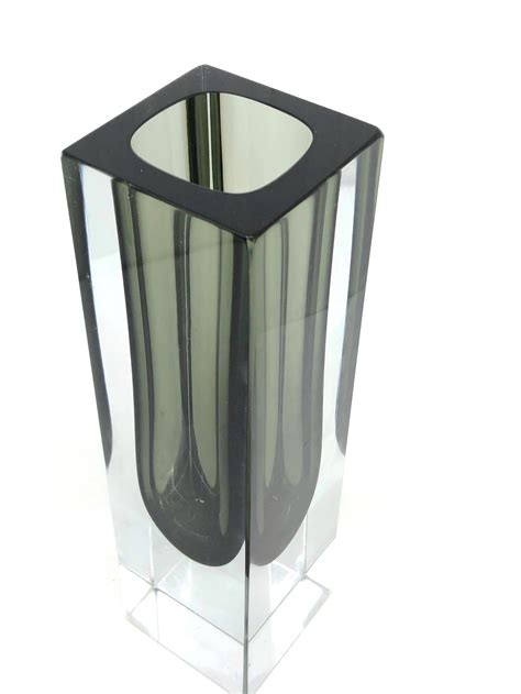 Mandruzzato Black And Clear Murano Glass Sommerso Block Vase At 1stdibs Murano Sommerso Block