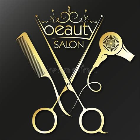 Illustration About Golden Scissors With Crown Comb And Hairdryer For Beauty Salon And
