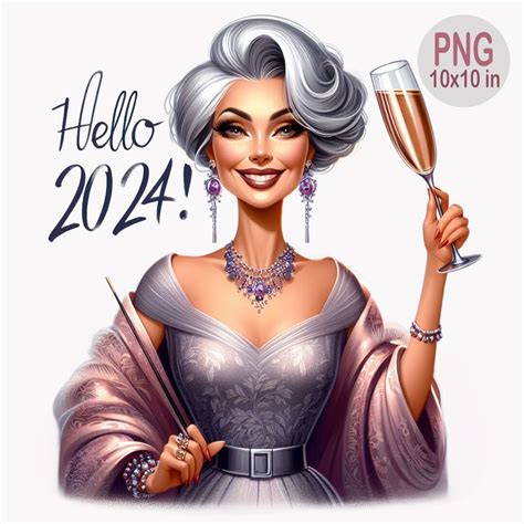 Watercolor Funny Old Lady Clipart Illustration Png New Year