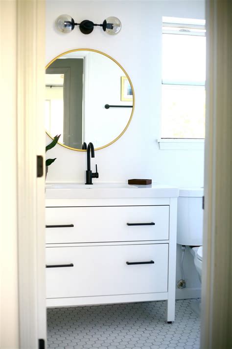 H bathroom linen cabinet in white reflecting the sleek, simple style of the reflecting the sleek, simple style of the naples collection by foremost, this tall, fully assembled linen cabinet in white boasts a wealth of storage possibilities. ikea-hemnes-sink-cabinet-bathroom-vanity-hack-2 - IKEA Hackers