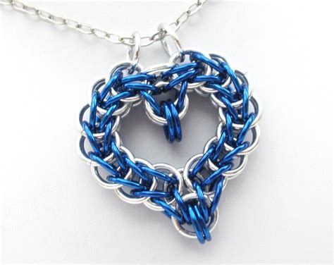 Chainmail Heart Pendant Blue Heart Pendant Chainmail Etsy