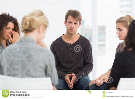 Serious Rehab Group At A Session Stock Photo Image Of Indoors People