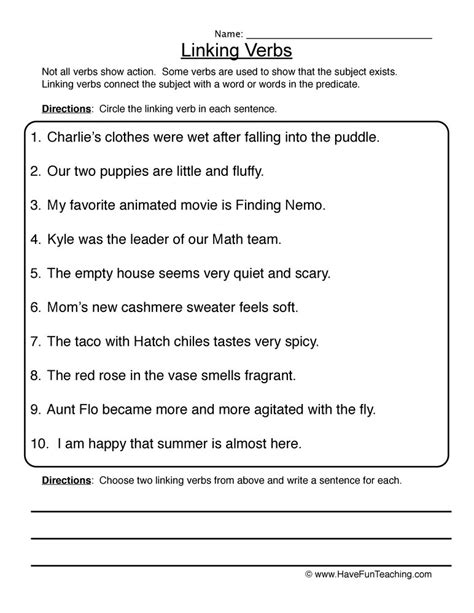 Ks English Worksheets Linking Verbs Worksheet Nouns And Verbs Hot Sex Picture