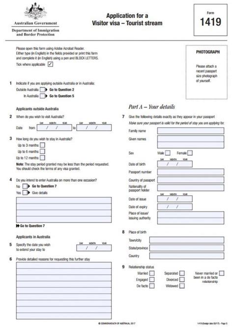 Australian Visa Form 1419 Fillable Printable Forms Free Online