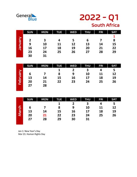 South Africa Calendars With Holidays