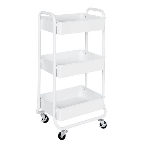 Honey Can Do 3 Tier White Metal Rolling Cart