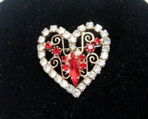 Red Rhinestone Heart Brooch 1295 Via Etsy Red Rhinestone Brooch