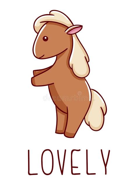 Cute Kawaii Hand Drawn Horse Doodles Lettering Lovely Isolated On