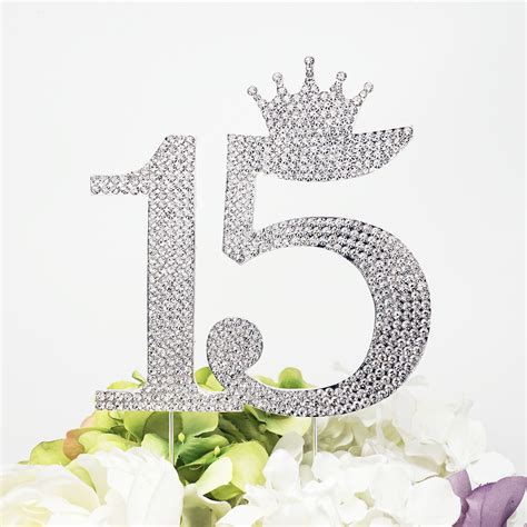 Add sparkle to your party! 15 Quinceanera Rhinestone Crown Monogram Cake Topper ...