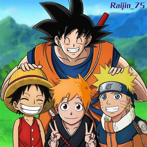 Goku With Luffy Ichigo And Naruto Goku Naruto Ichigo Hd Phone