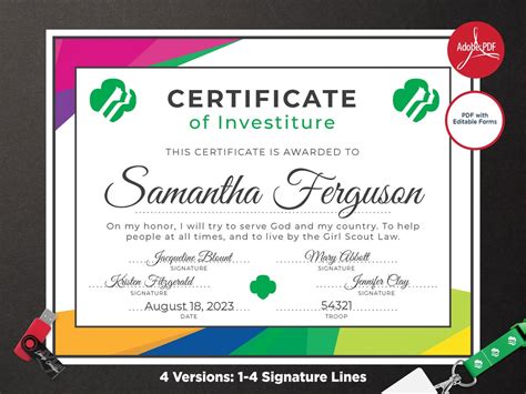 Girl Scout Investiture Certificate Printable Pdf Template Etsy
