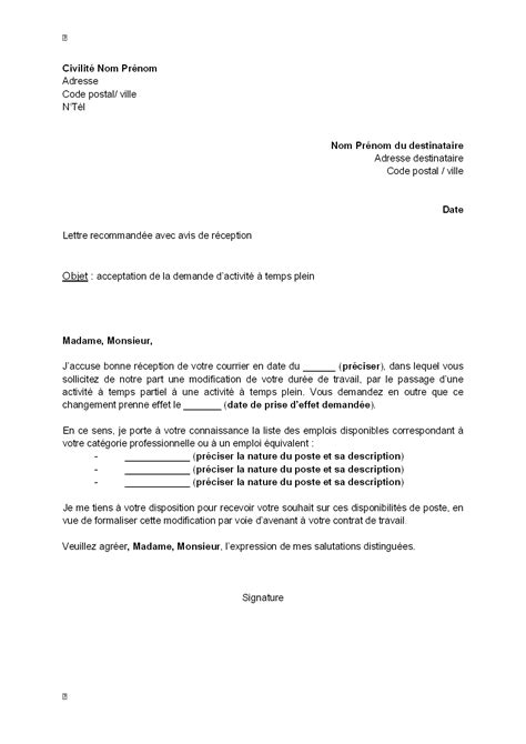 Lettre Demande Temps Partiel 80 Mercredi